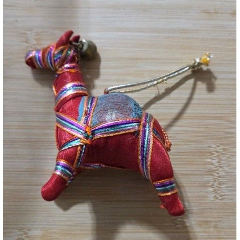 Vintage Unique Rajasthan Embroidered Folk Art Fabric Horse 4 1/2”x3” Ornament